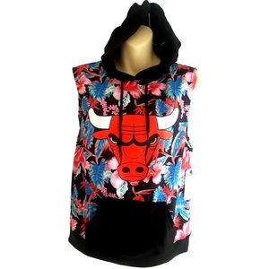 Chicago Bulls Womens Hoodie Size Medium Floral Sleeveless Sweatshirt Vest
